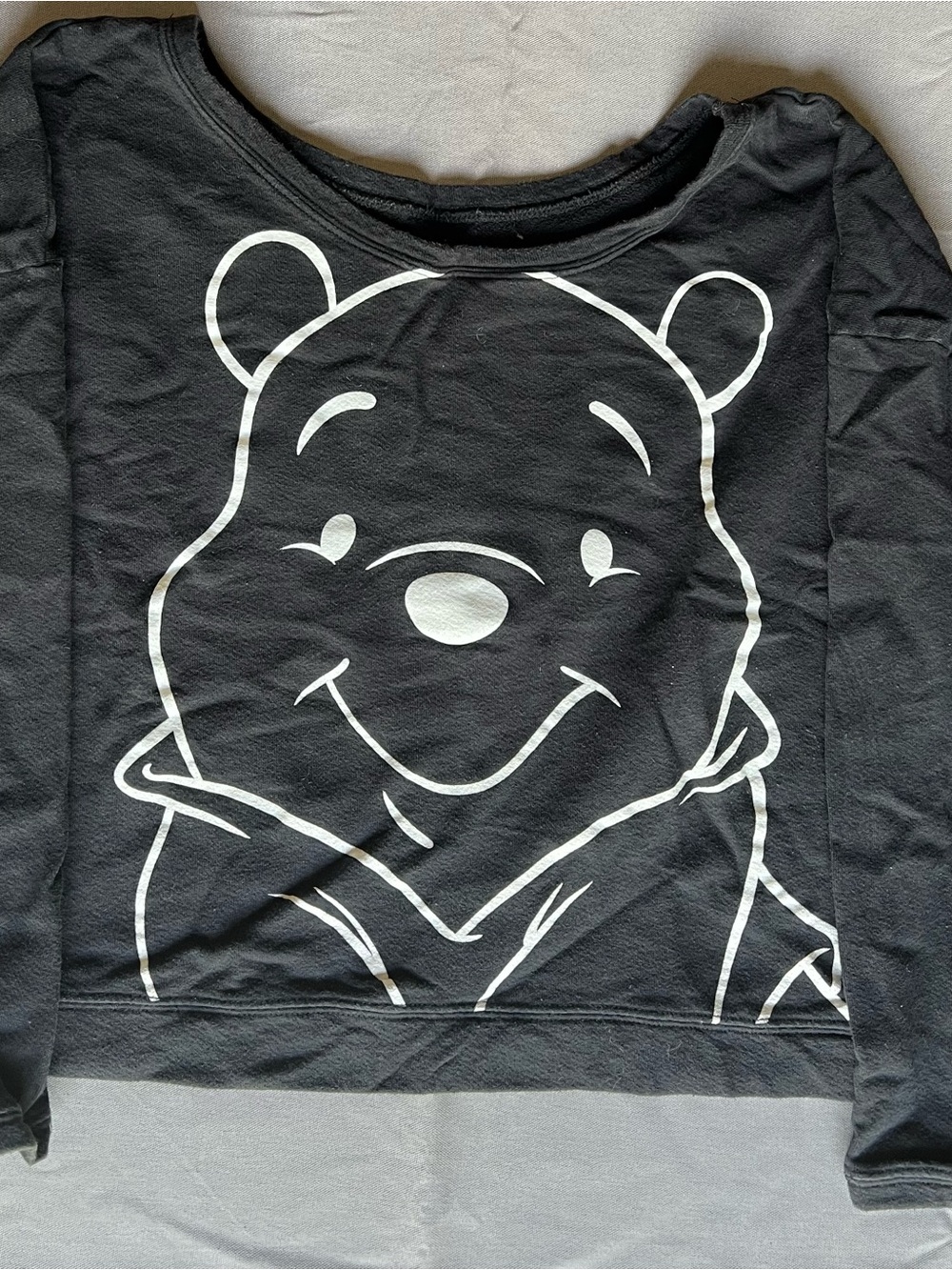 Disney Black Off-the-Shoulder Winnie the Pooh Sweater with White Graphic